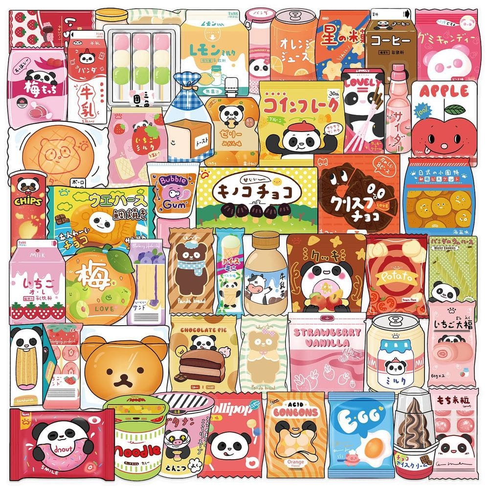 Pacote de adesivos com tema de lanche de loja de conveniência, 50 unidades PET Trans