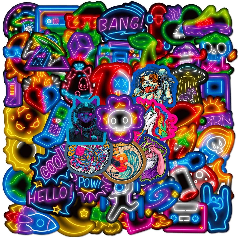 Pacote de adesivos Neon Rocket e vinil estilo graffiti, 50 unidades