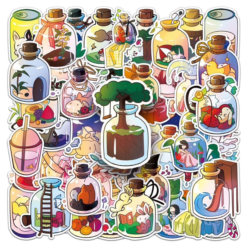 Pacote de adesivos Creative Cartoon Bottle, vinil impermeável, 50 unidades