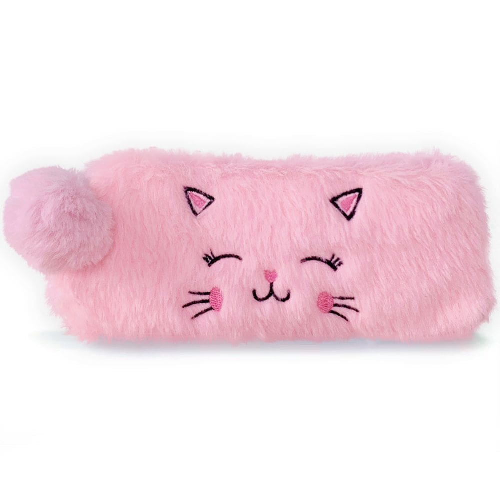 Estojo de lápis Cute Plush Cat Soft Pink Furry Bolsa de 19,5 cm