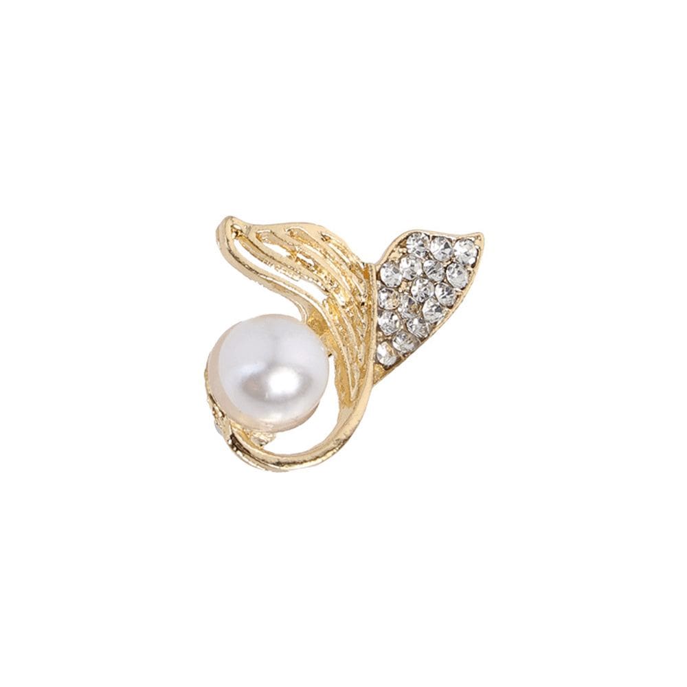 Broche Pin Elegant Pearl Fish Tail para mulheres em liga dourada