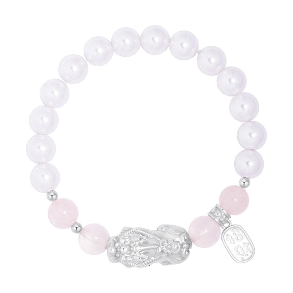 Pulseira 999 Silver Pixius com cristal rosa e pérola falsa