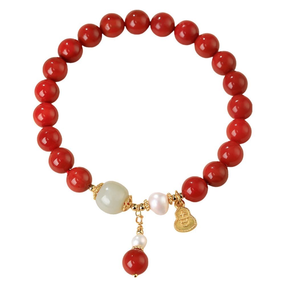 Pulseira South Red Agate de 8 mm com miçangas brancas de jade e pérola