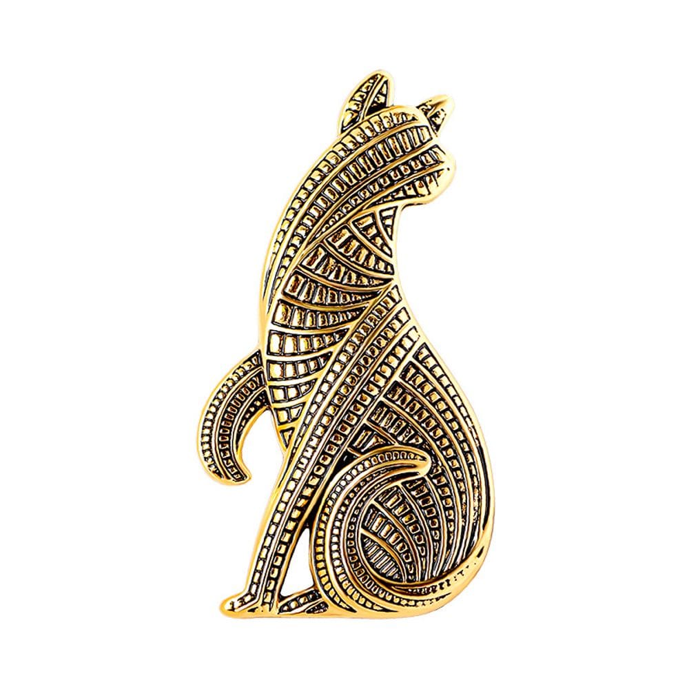Broche Pin Vintage Cat para mulheres em liga leve 3,6 x 6,8 cm