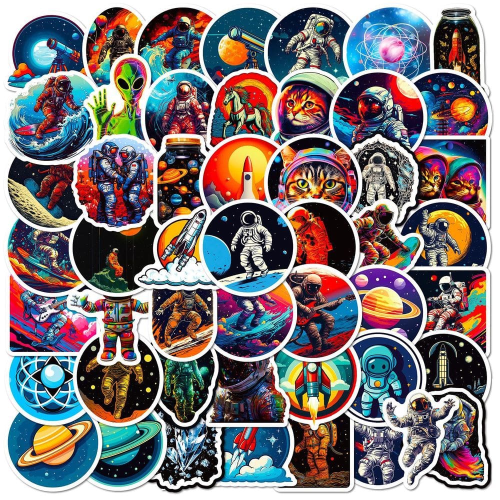 Pacote de adesivos Astronaut Rocket Space Planet Galaxy x50
