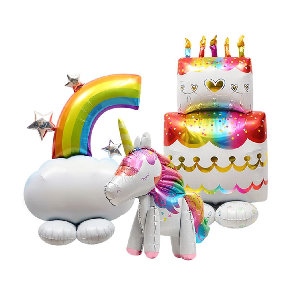 Conjunto de balões Rainbow Unicorn Birthday Cake, 3 unidades