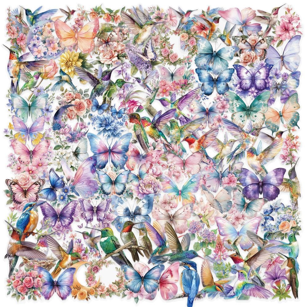 Pacote de adesivos em aquarela Bird, 100 unidades de decalques de desenhos animados para animais