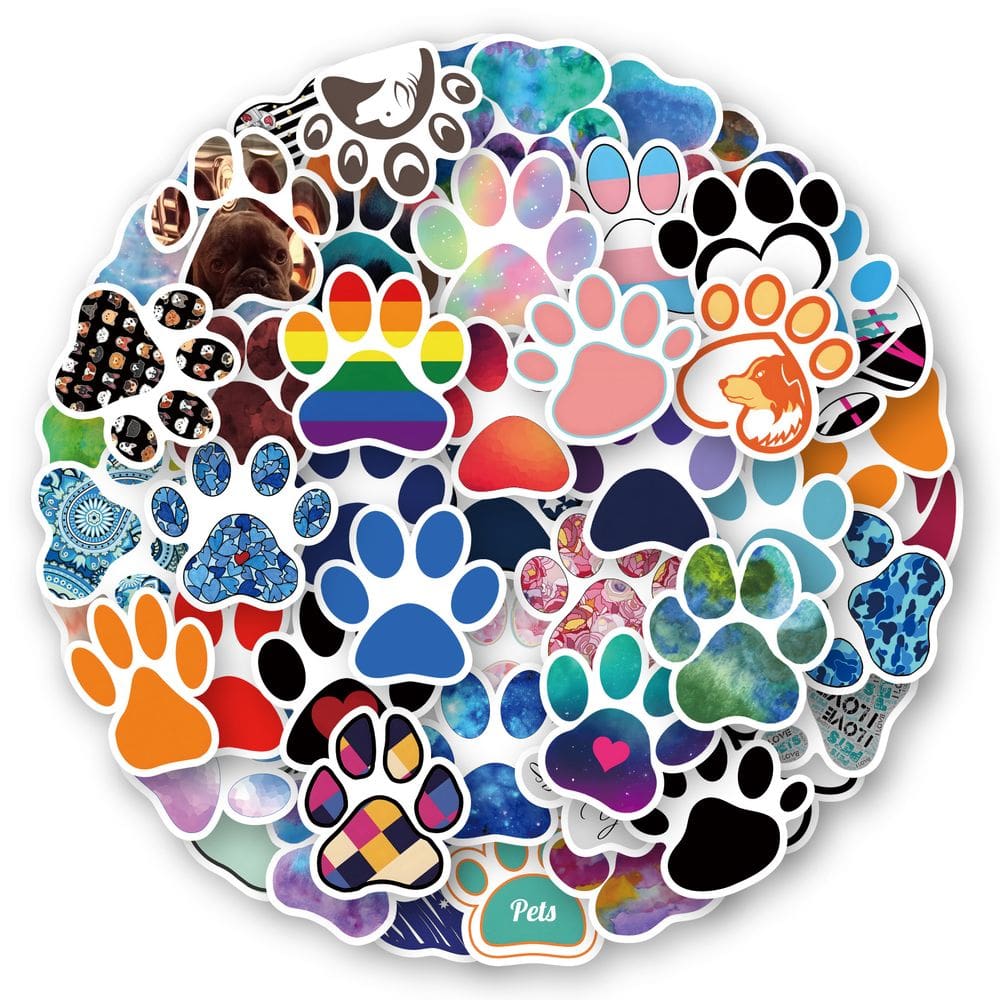 Pacote de adesivos Paw Print 120 unidades, vinil impermeável, 5-8 cm