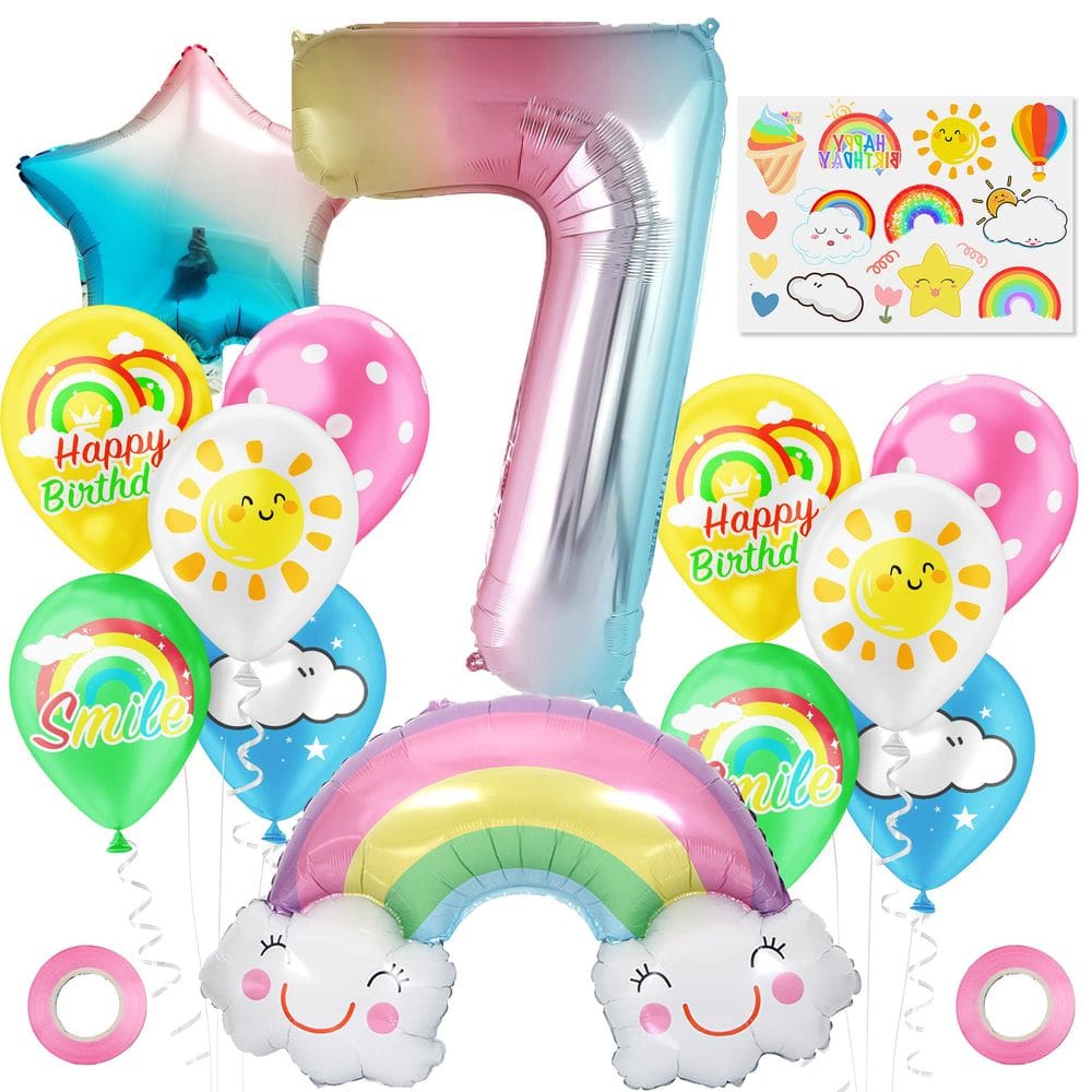 Conjunto de balões com tema arco-íris, 13 unidades com 7 números para festa infantil