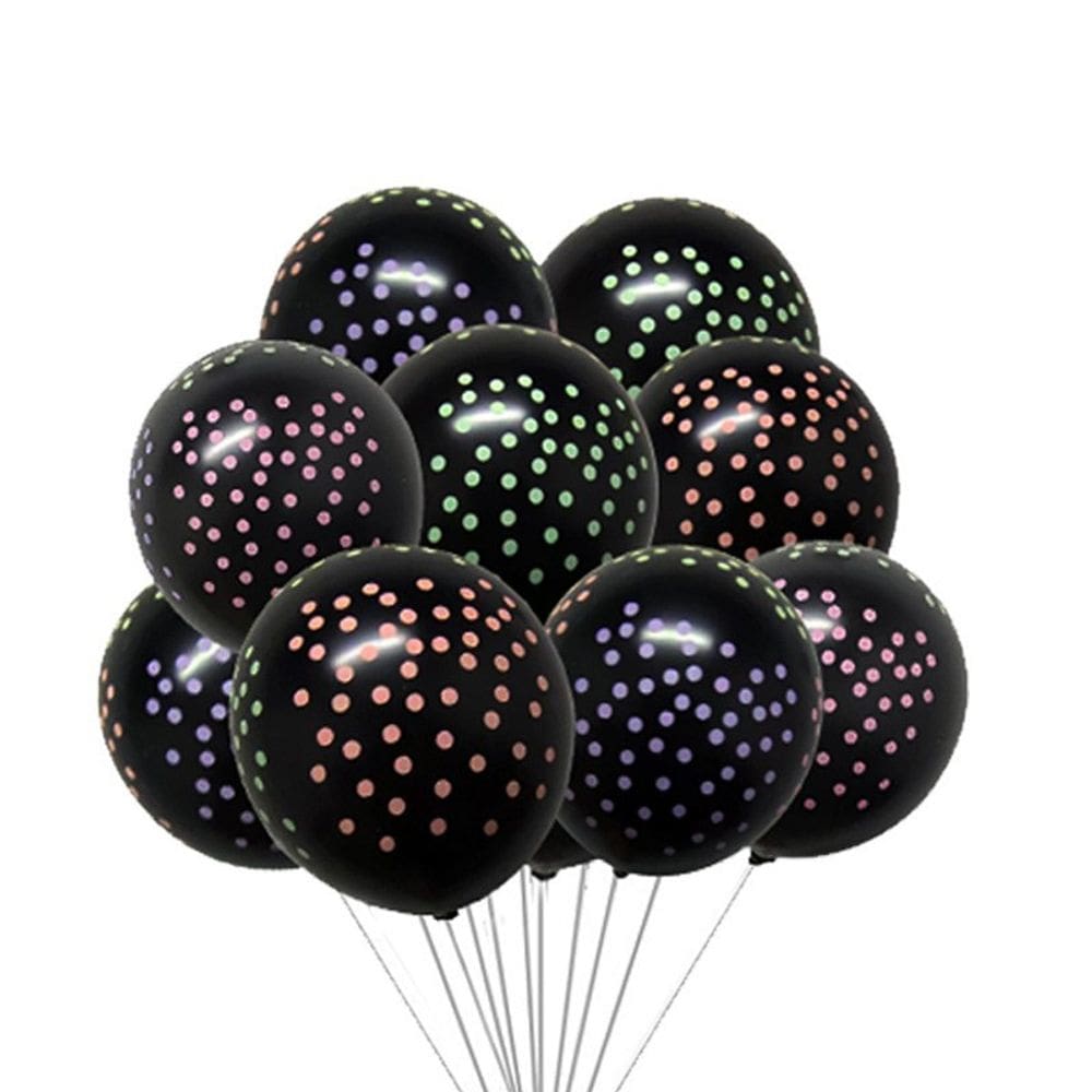 Balões pretos fluorescentes de bolinhas 100 unidades 30cm