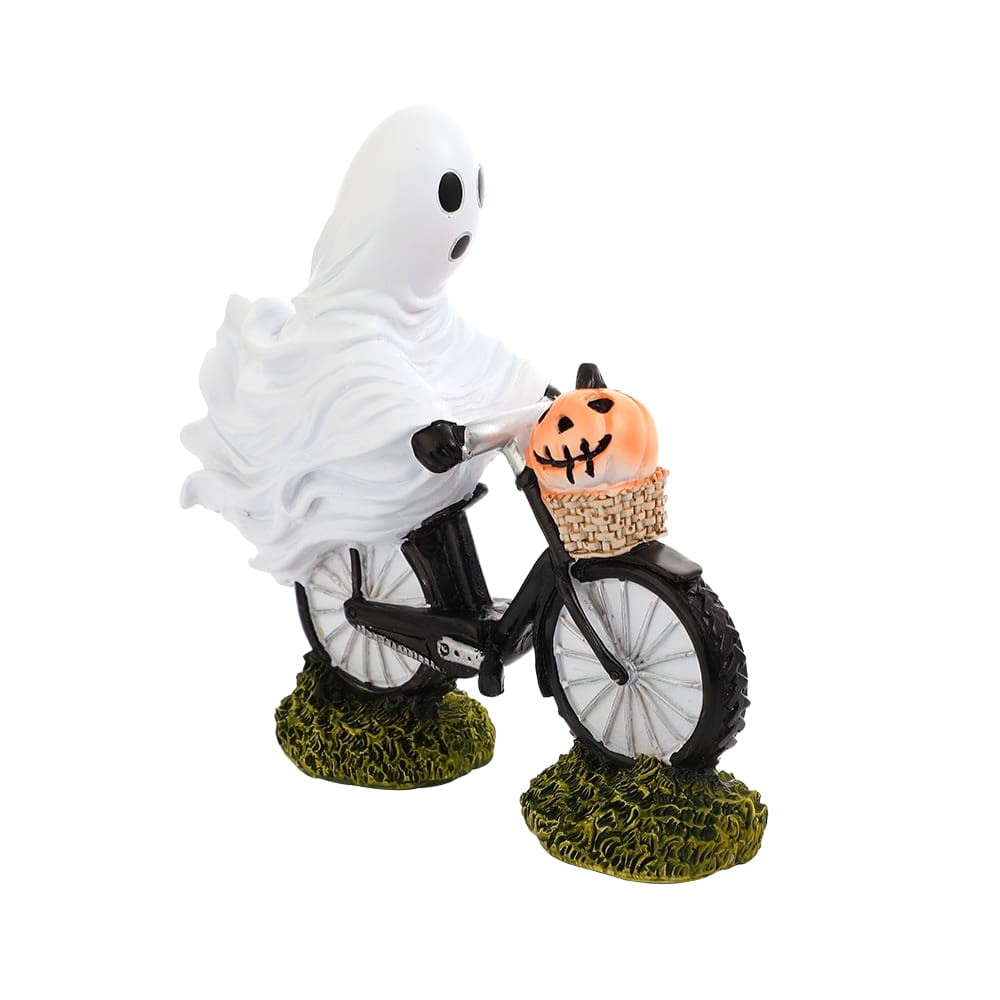 Estátua de resina de Halloween Ghost Riding Bicycle Decoração de jardim