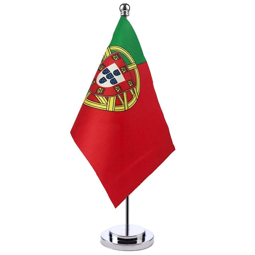 Bandeira de mesa Portugal 14x21 cm em poliéster com suporte