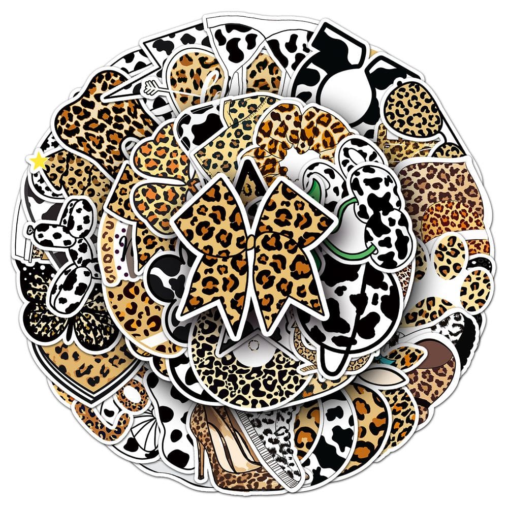 Adesivos com estampa de leopardo, 50 peças, decalque criativo de animais de desenho animado