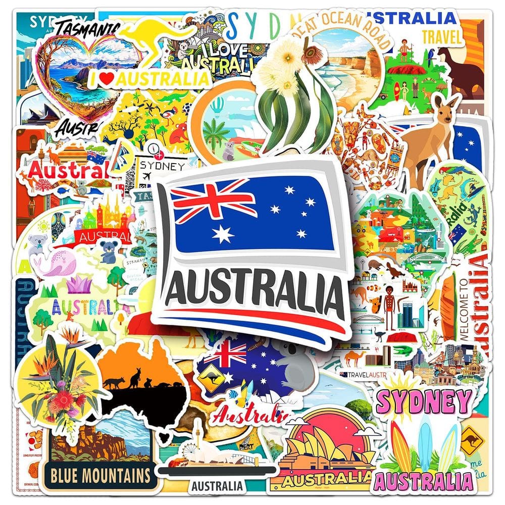 Pacote de adesivos Australia Travel, 50 unidades de decalque de vinil impermeável