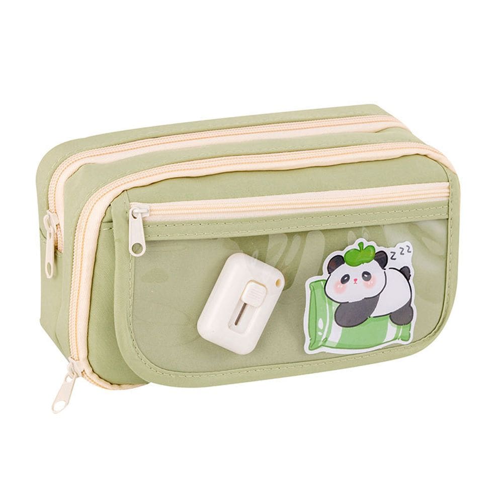 Estojo para lápis Panda, capa flip transparente de grande capacidade