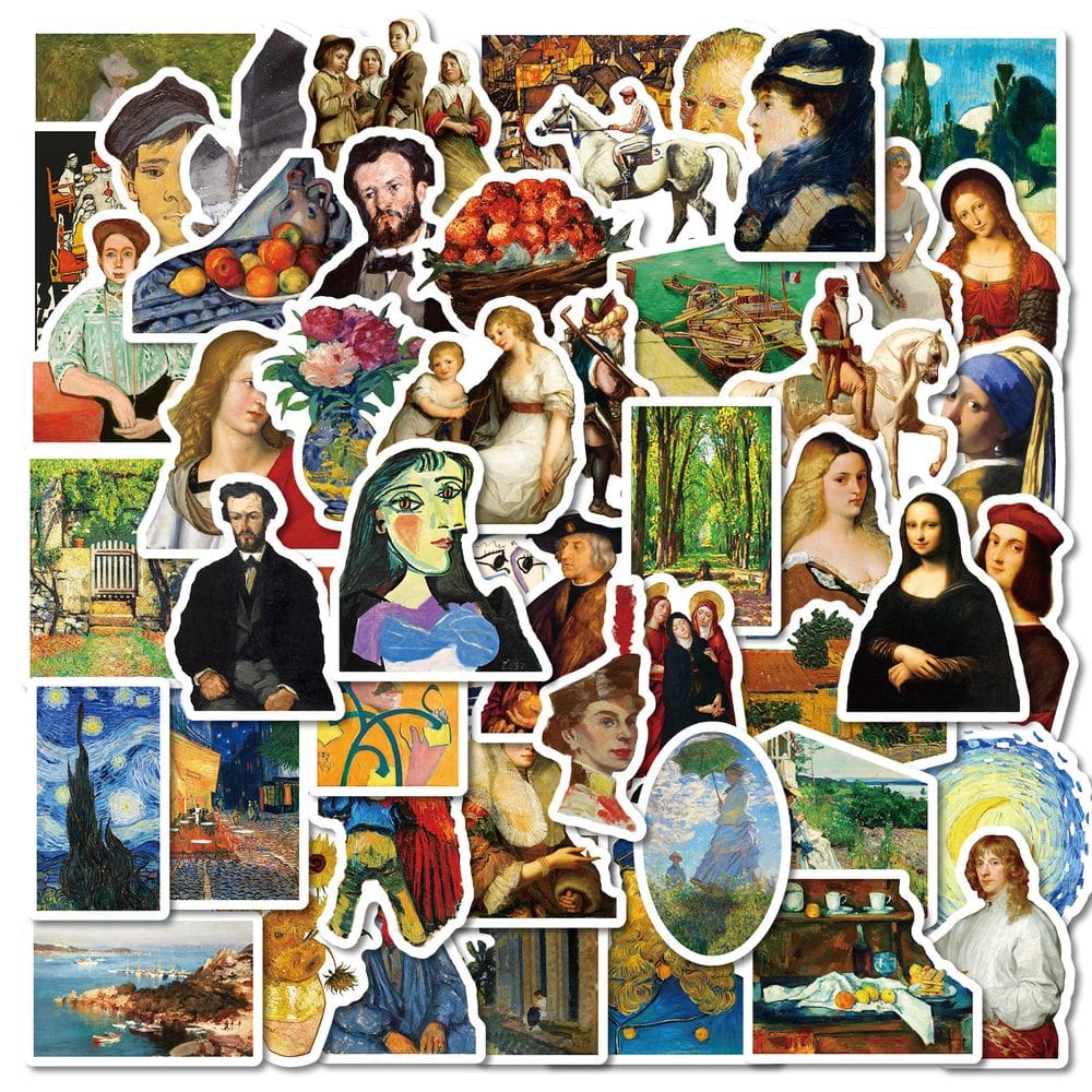 Pacote de adesivos Famous Painting 50 peças de vinil artístico para projetos de bricolage