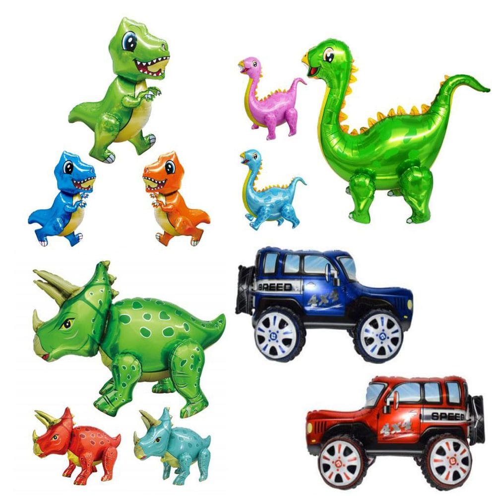 Conjunto de balões de dinossauro 3D, 11 unidades com estegossauro e tricerátopo