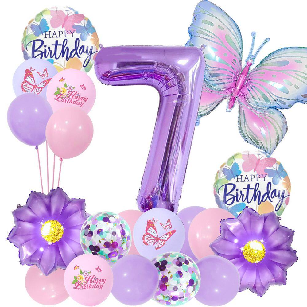 Conjunto de balões com tema roxo de borboletas e flores, 20 unidades
