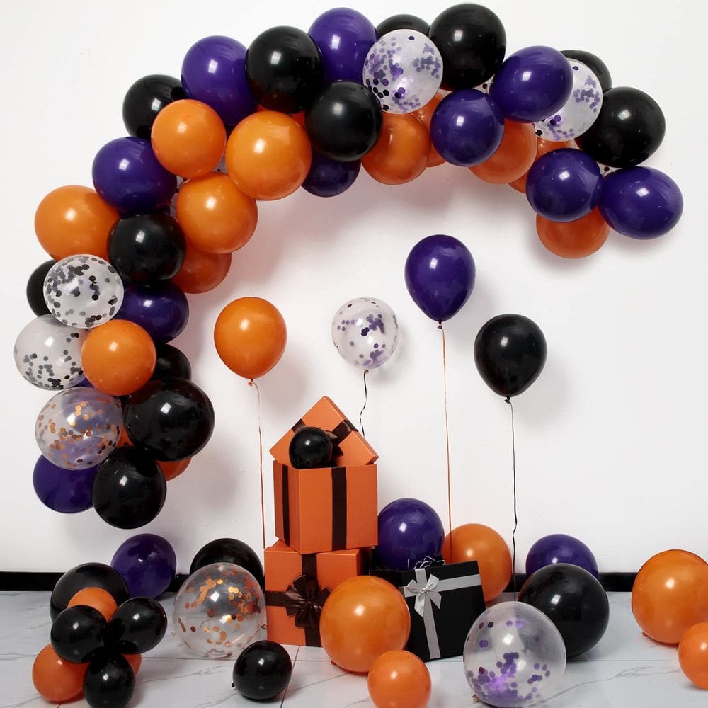 Kit Balloon Arch para Halloween, 115 unidades, laranja, preto, roxo