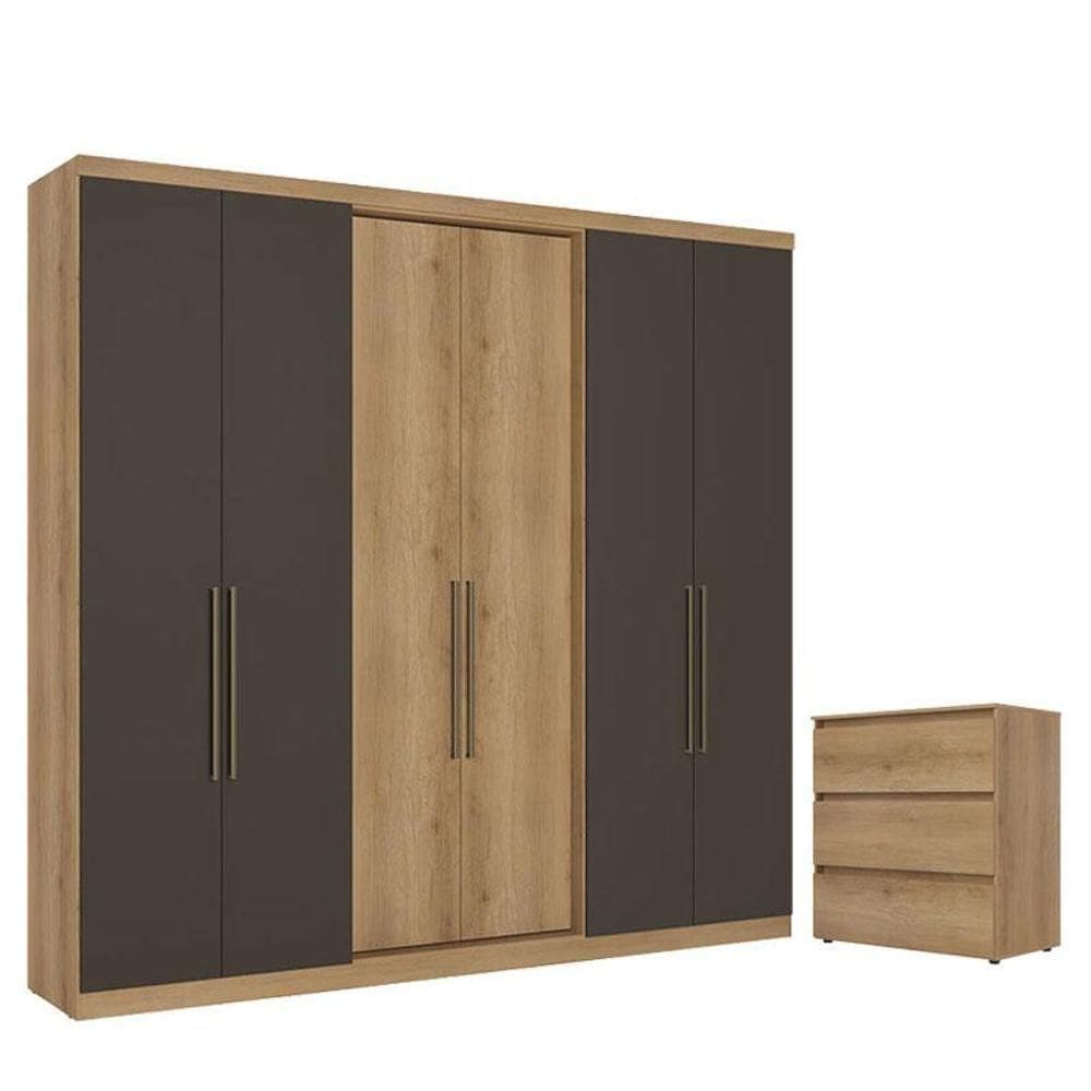 Guarda Roupa Casal Passione Ultra 6 Portas Capuccino Cacau E Cômoda Gaveteiro Condessa Cappuccino - Thb