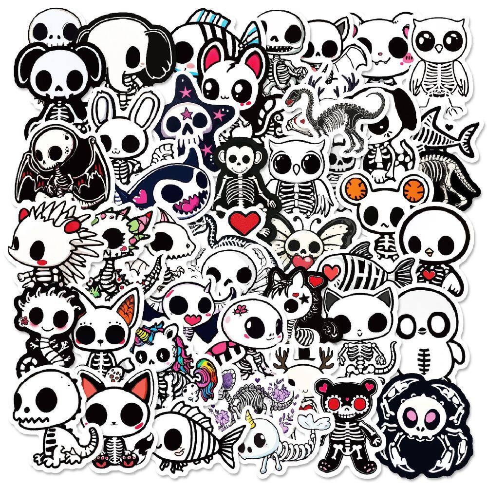 Pacote de adesivos Cartoon Gothic V Cute Skeleton Animal x50