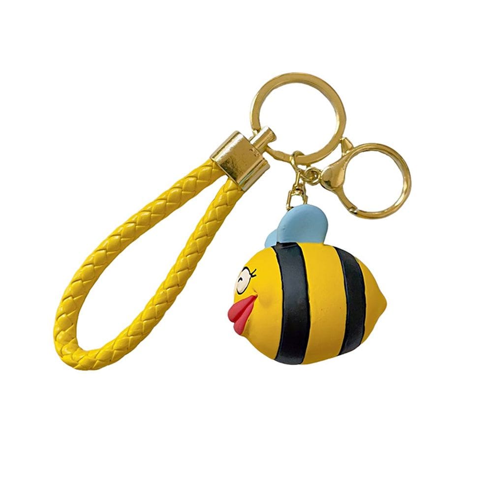 Chaveiro fofo de desenho animado amarelo com alça trançada de 4,5 cm
