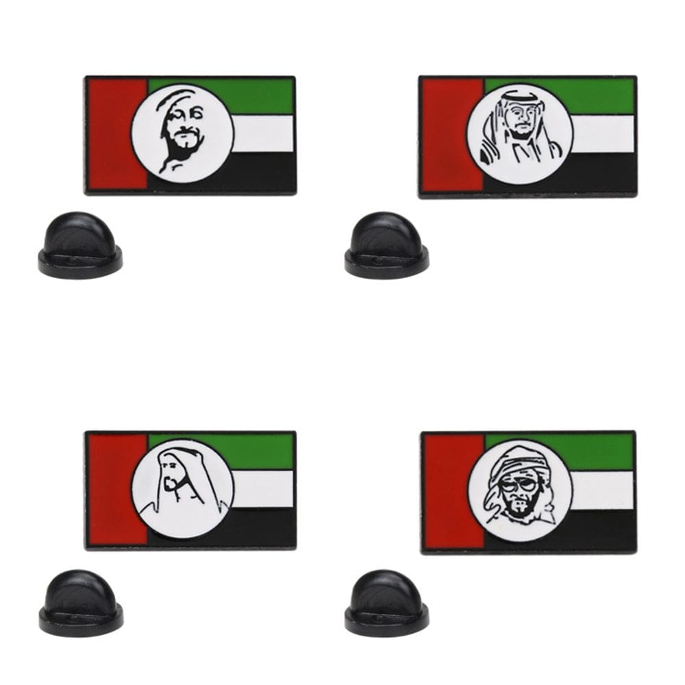 Emblema de lapela, bandeira dos Emirados Árabes Unidos com figuras de desenhos animados dos Emirados