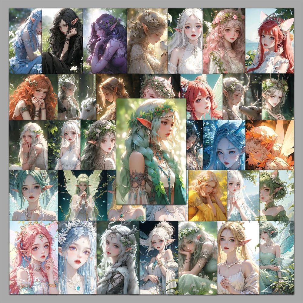 Pacote de adesivos Fantasy Elf Girl, 50 peças de decalque estético de vinil