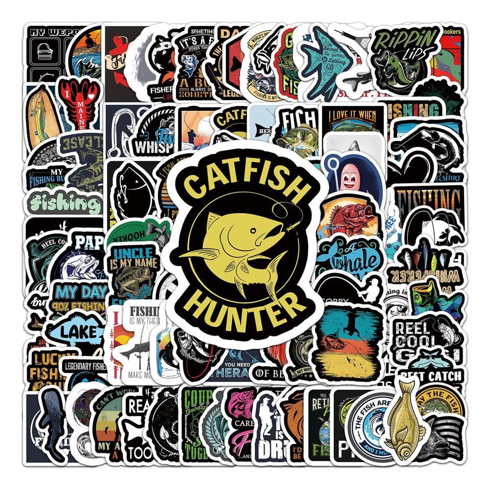 Pacote de adesivos, desenho animado de pesca, grafite ao ar livre, vinil, 50 unidades