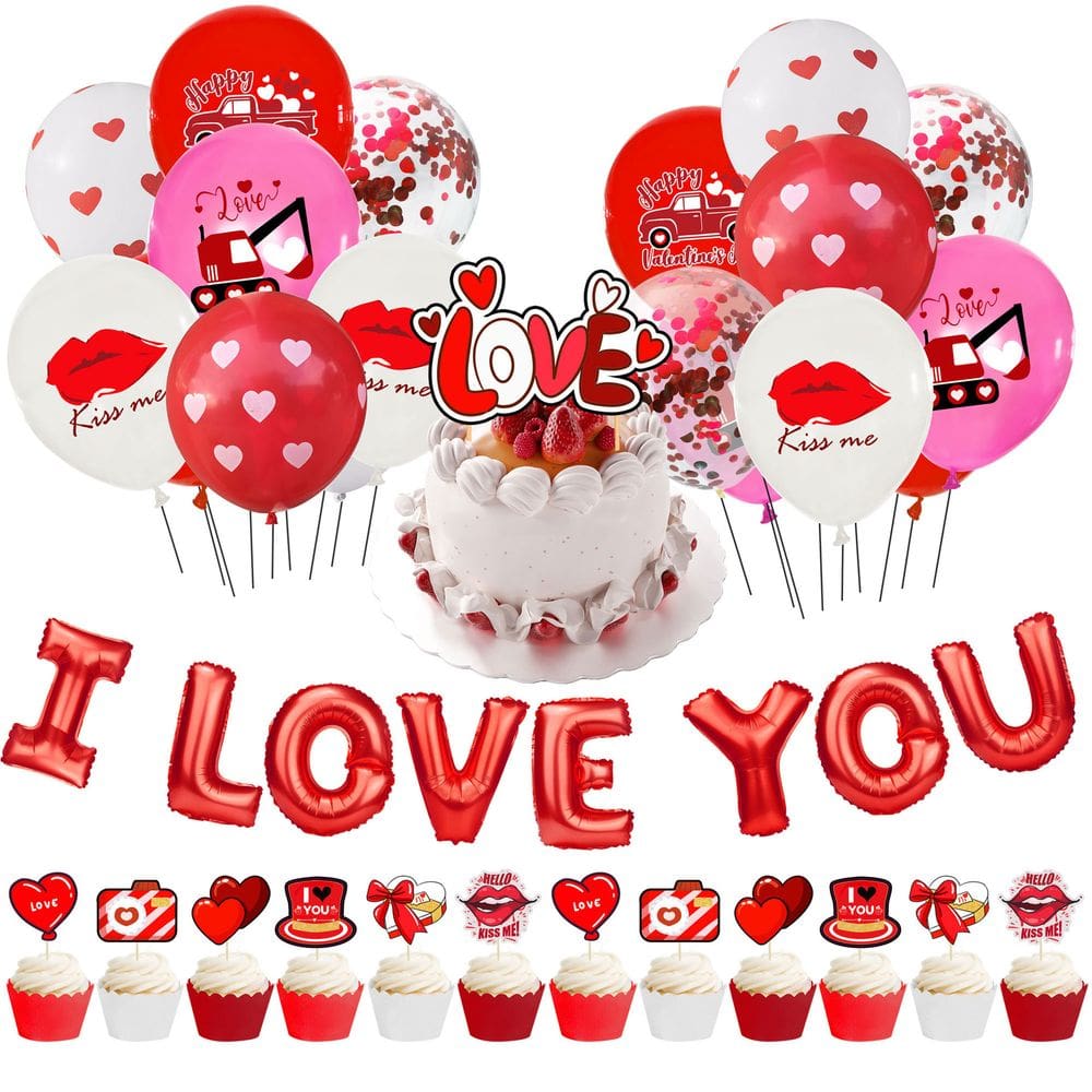Conjunto de balões I LOVE YOU, Dia dos Namorados, 32 unidades com banner e coração