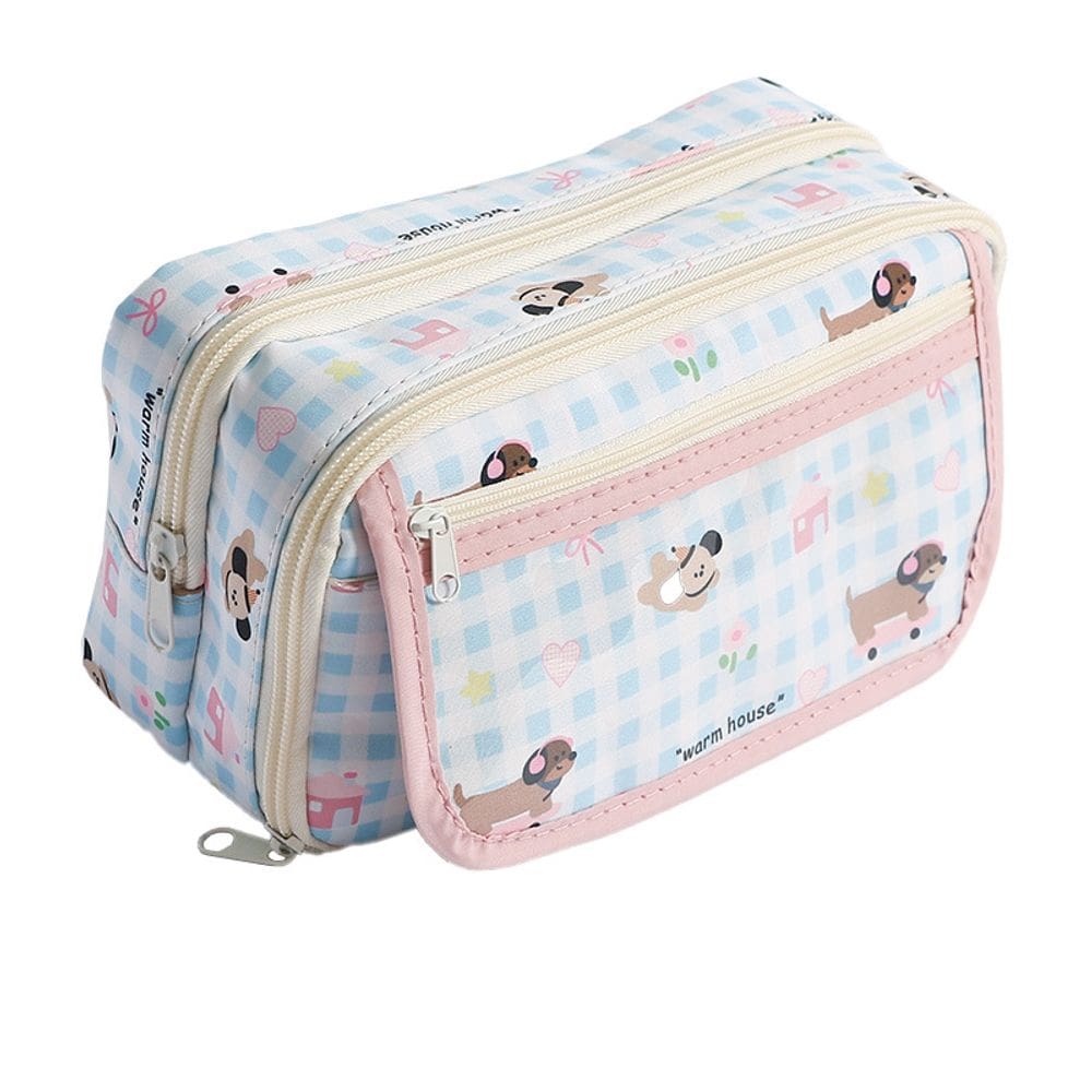 Estojo de lápis de grande capacidade, desenho animado para cães, tecido azul