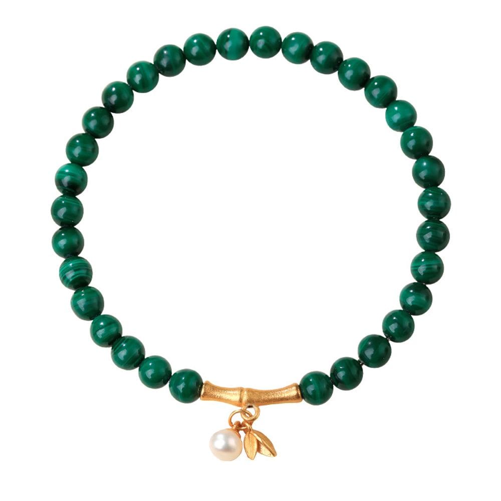 Pulseira de malaquita natural de 5 mm para mulheres com bambu