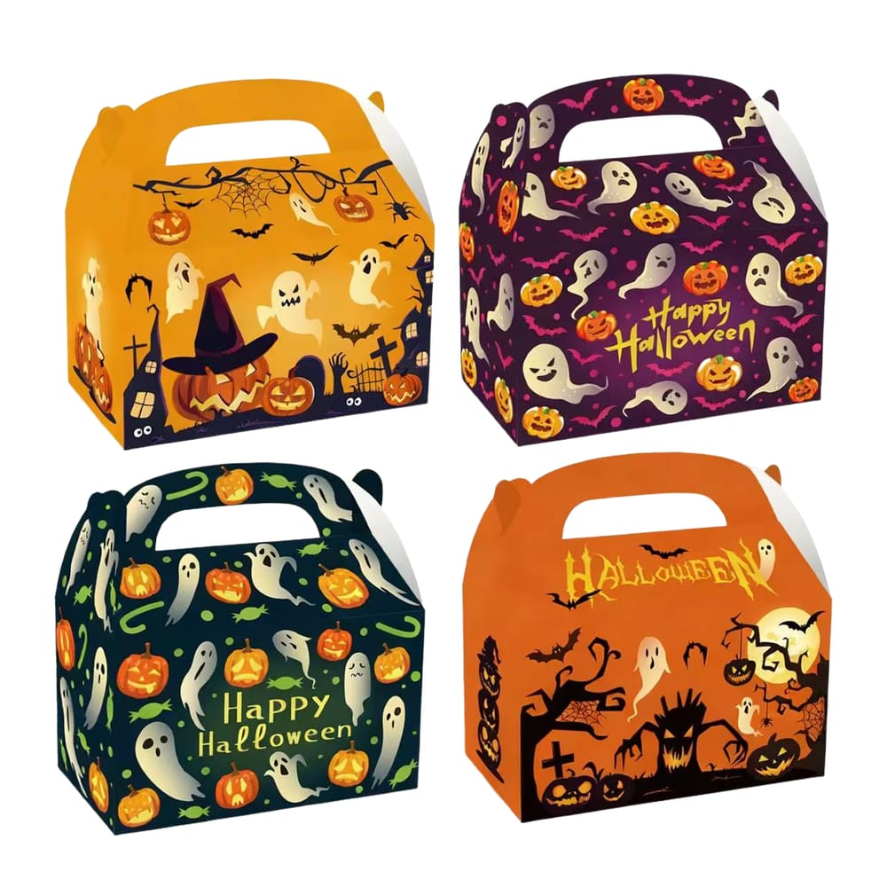 Caixas de presente de Halloween, 12 peças com alça, 16,5 x 9,5 x 9,5 cm, brancas