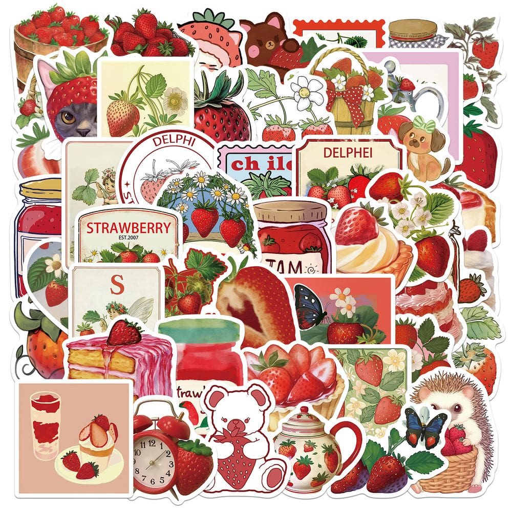 Pacote de adesivos de geléia de morango e frutas de sobremesa, 50 unidades