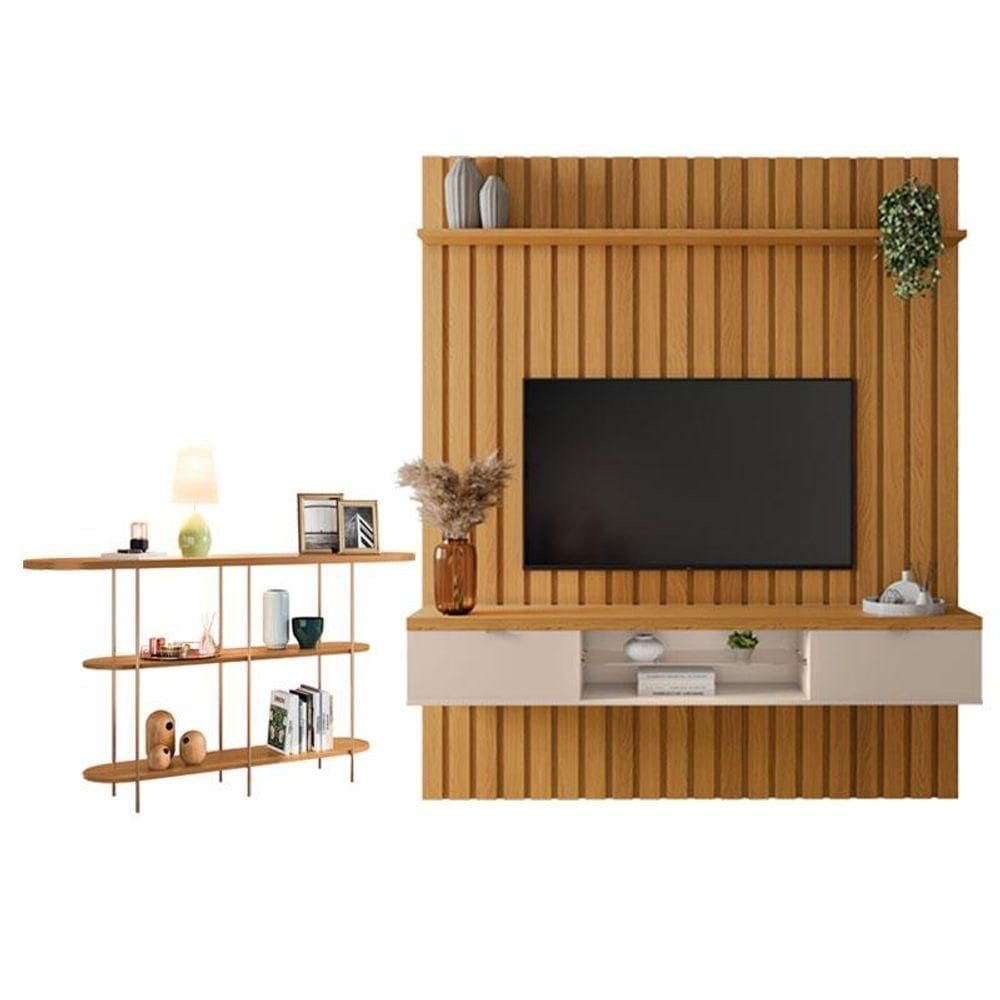 Painel Ripado You Illusion Com Aparador Infinity Cinamomo Off White - Hb Móveis