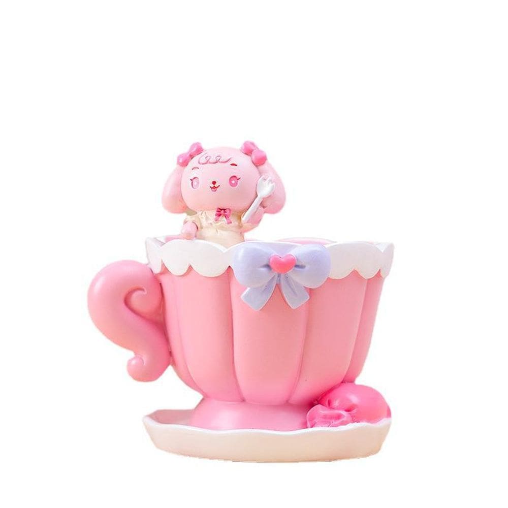 Porta-canetas Cartoon Rabbit Teacup Resin 9,2x7,7x9,1 cm