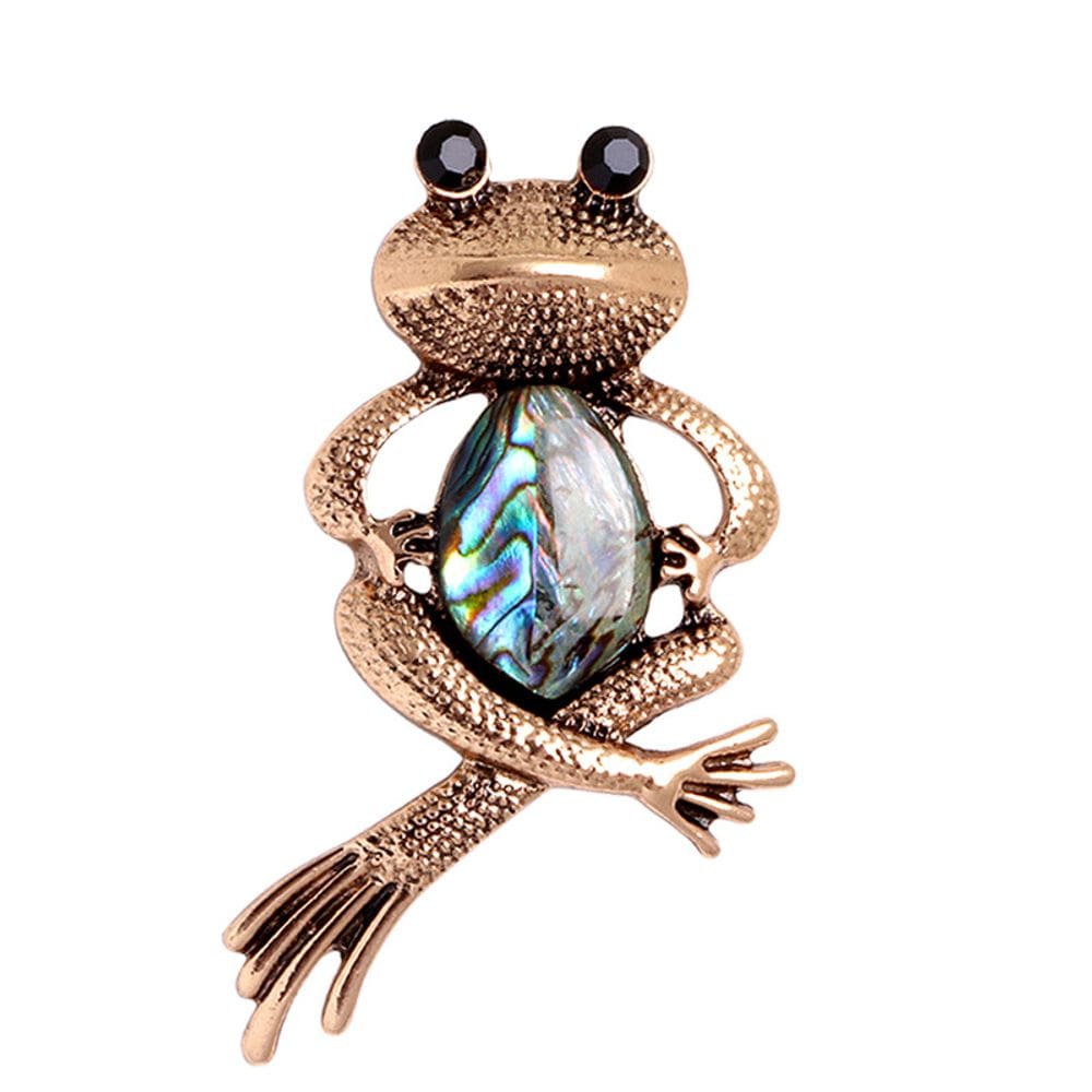 Broche Vintage Frog com concha de abalone em liga de 2,8 x 5,8 cm