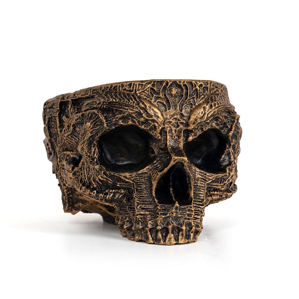 Caveira de resina em vaso de flores, estilo terror gótico, Halloween, 15 cm