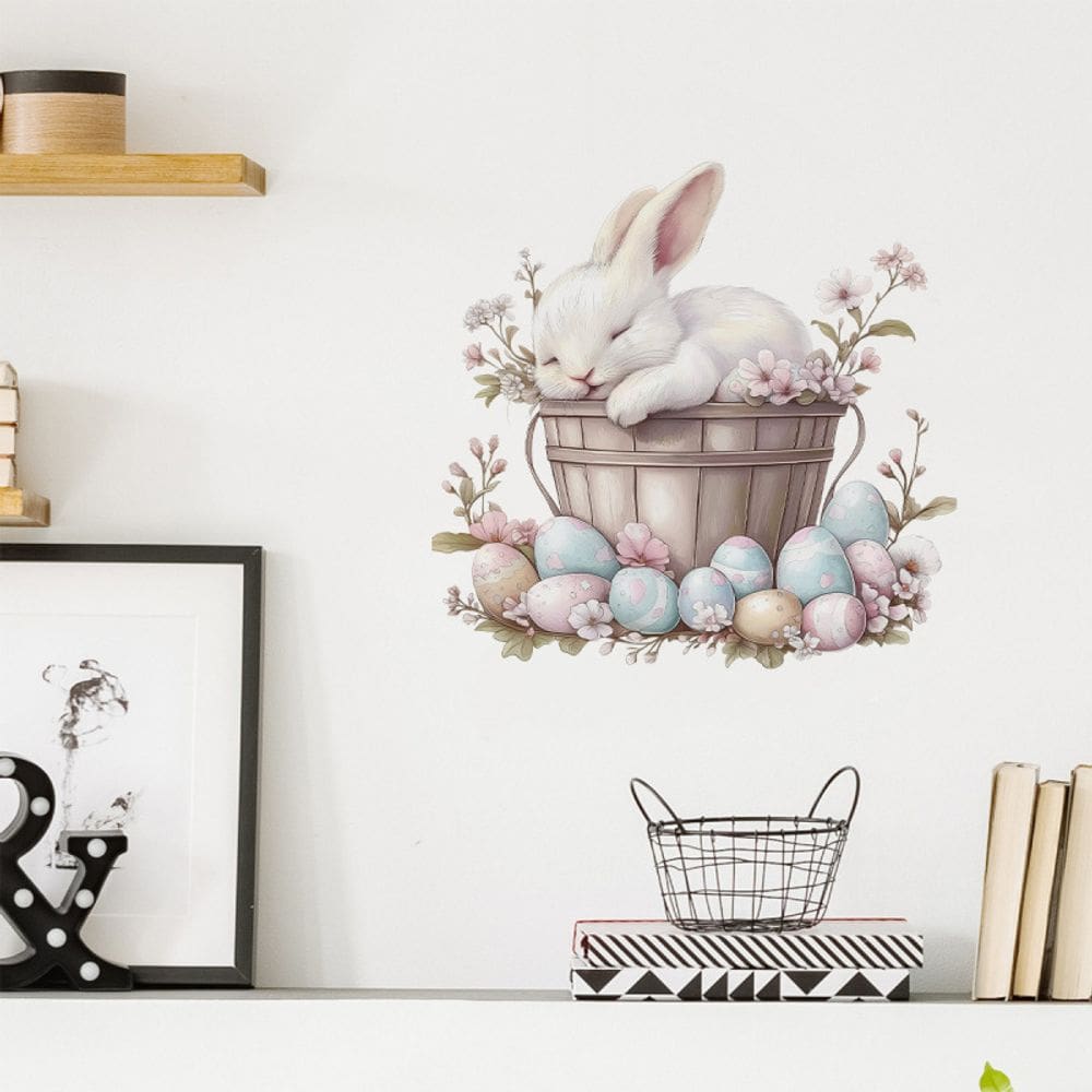 Adesivos de parede Cute Bunny Rabbit and Egg Basket 40x60cm PVC