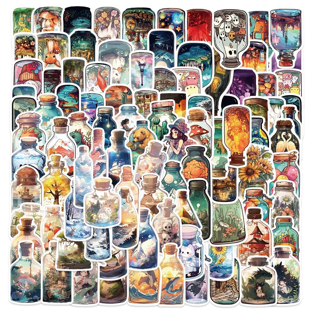 Pacote de adesivos: garrafa de bebida fofa, 50 unidades à prova d`água para bricolage
