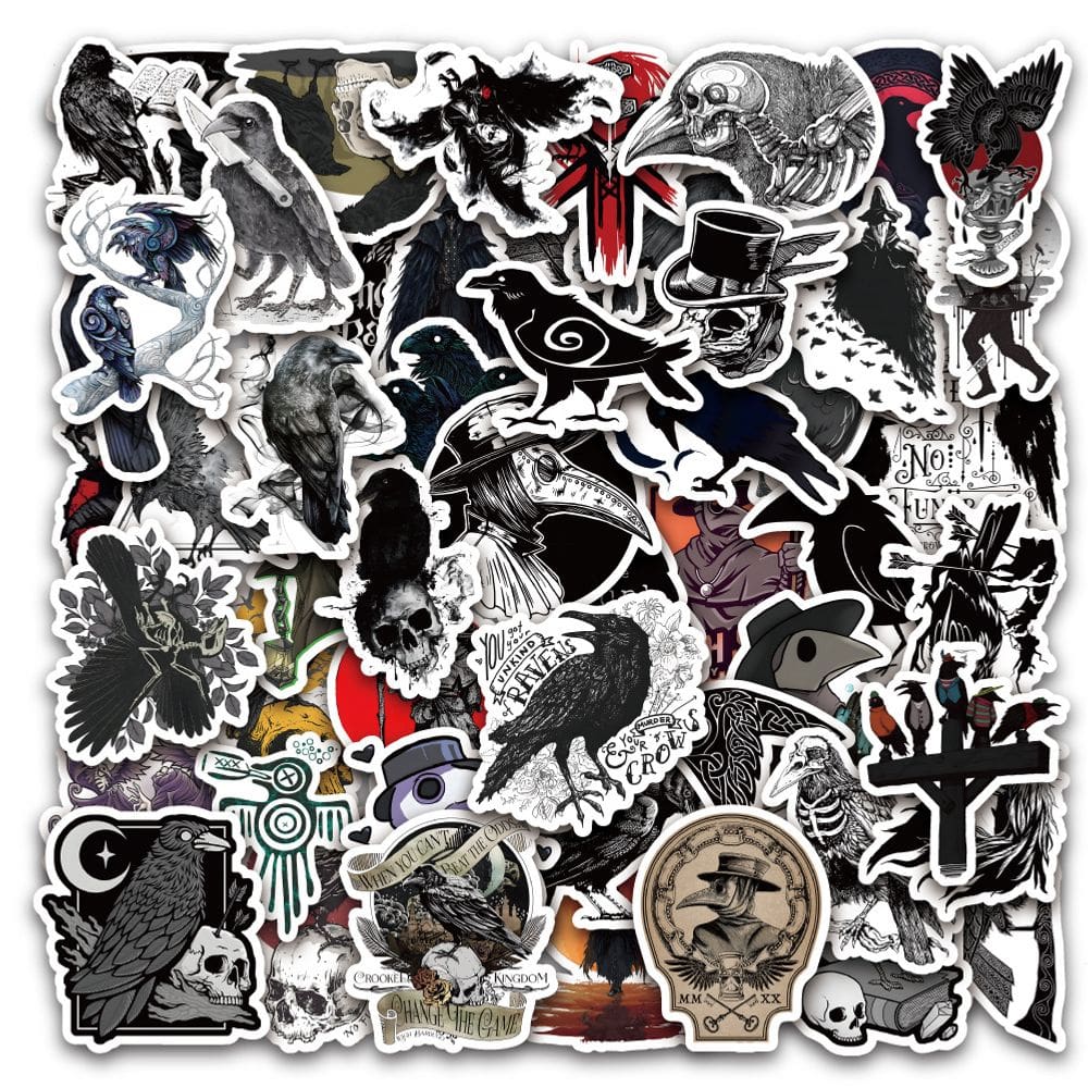 Pacote de adesivos Gothic Crow, 100 unidades — Decalque em vinil Horror Raven
