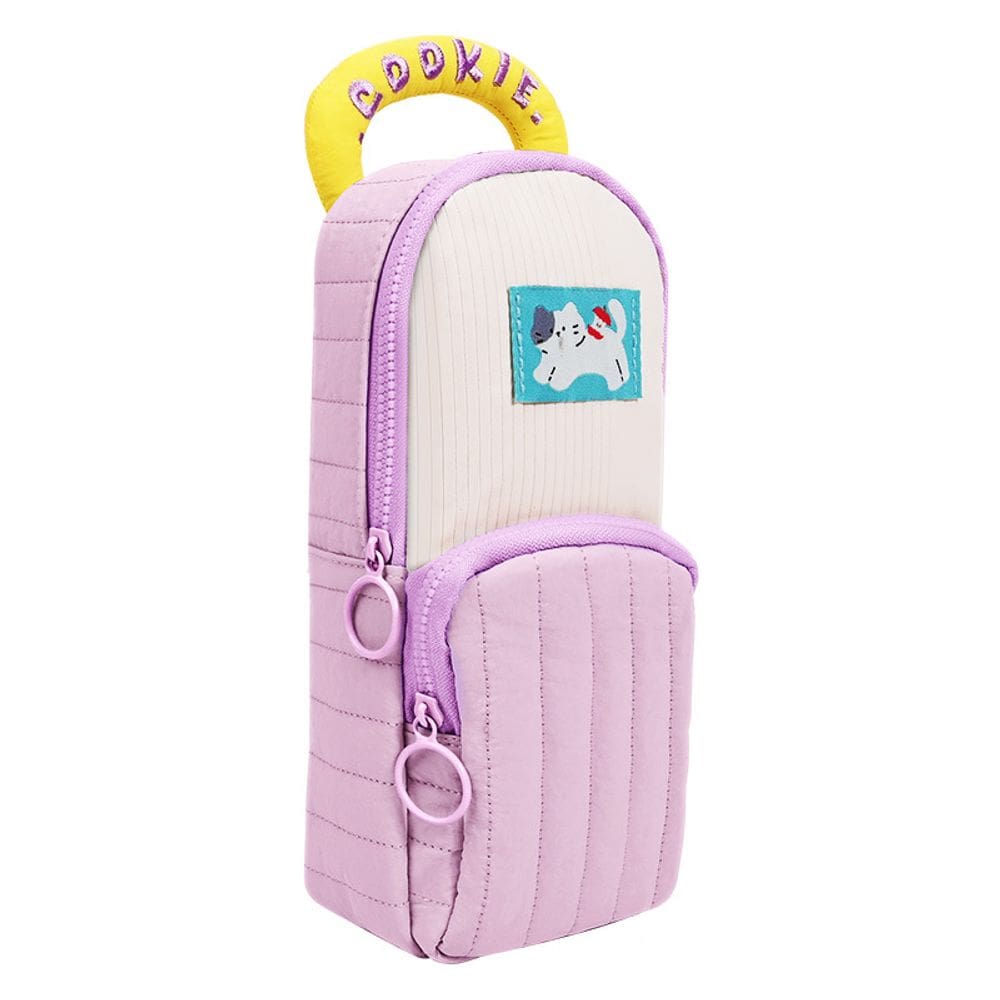 Estojo de lápis de tecido acolchoado de grande capacidade com biscoito bordado