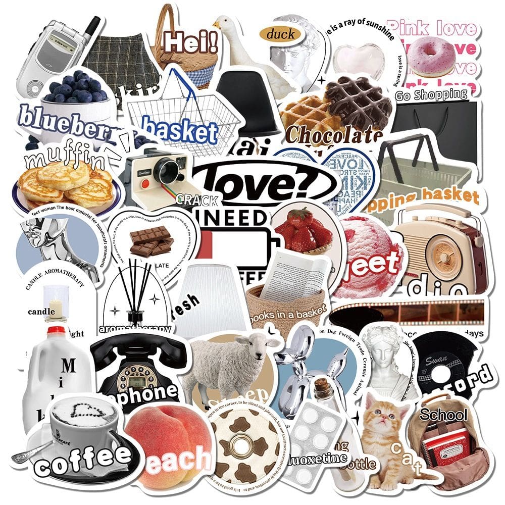 Pacote de adesivos Aesthetic Coffee Peach Milk 55 unidades Kawaii Re