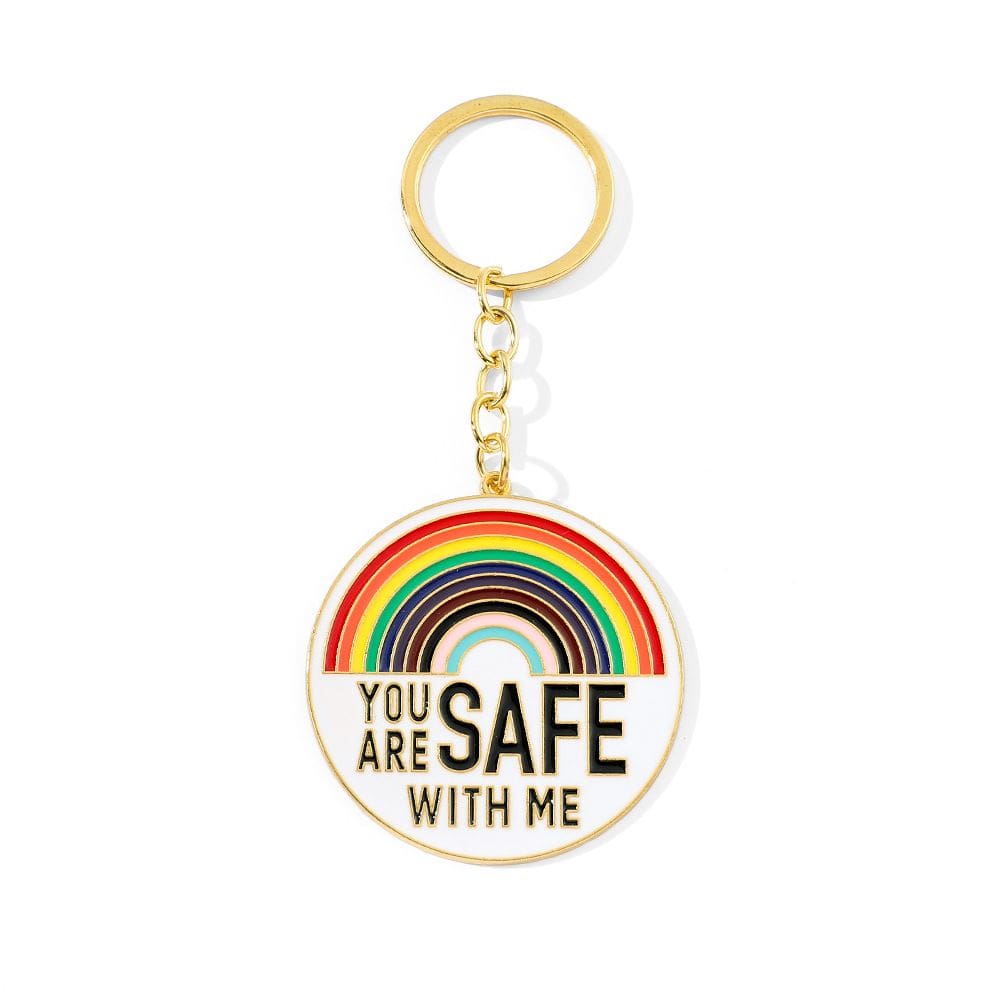 Chaveiro Rainbow You Are Safe With Me em liga de zinco 19,5g