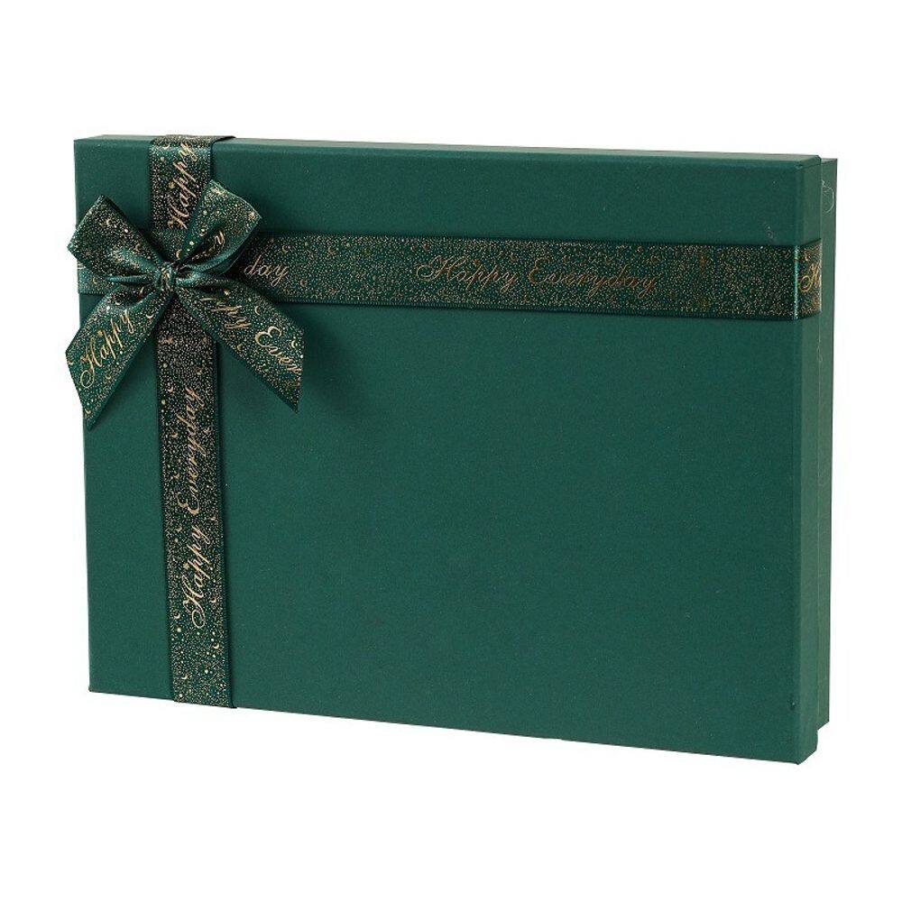 Caixa de presente de papelão verde 23x15x4 cm com fita cintilante
