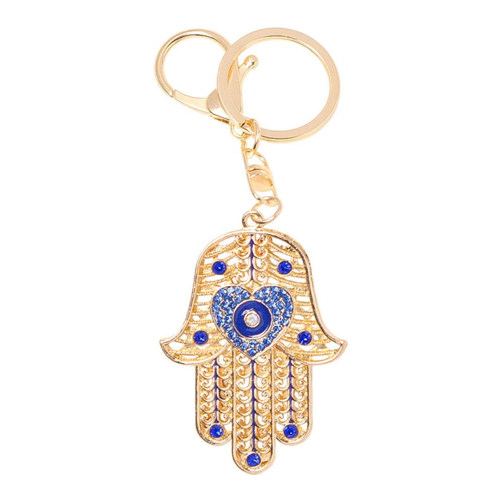Chaveiro Hamsa Hand Evil Eye Gold Alloy Blue para mulheres e homens
