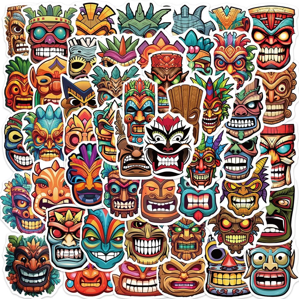 Pacote de adesivos Tribal Mask, 50 unidades, totem colorido de desenho animado Fac
