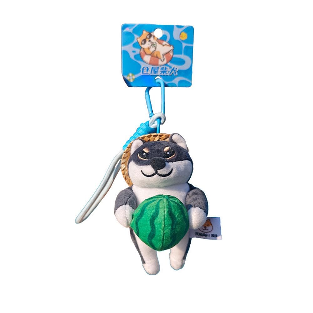 Chaveiro de pelúcia fofo Shiba Inu com melancia para todas as idades