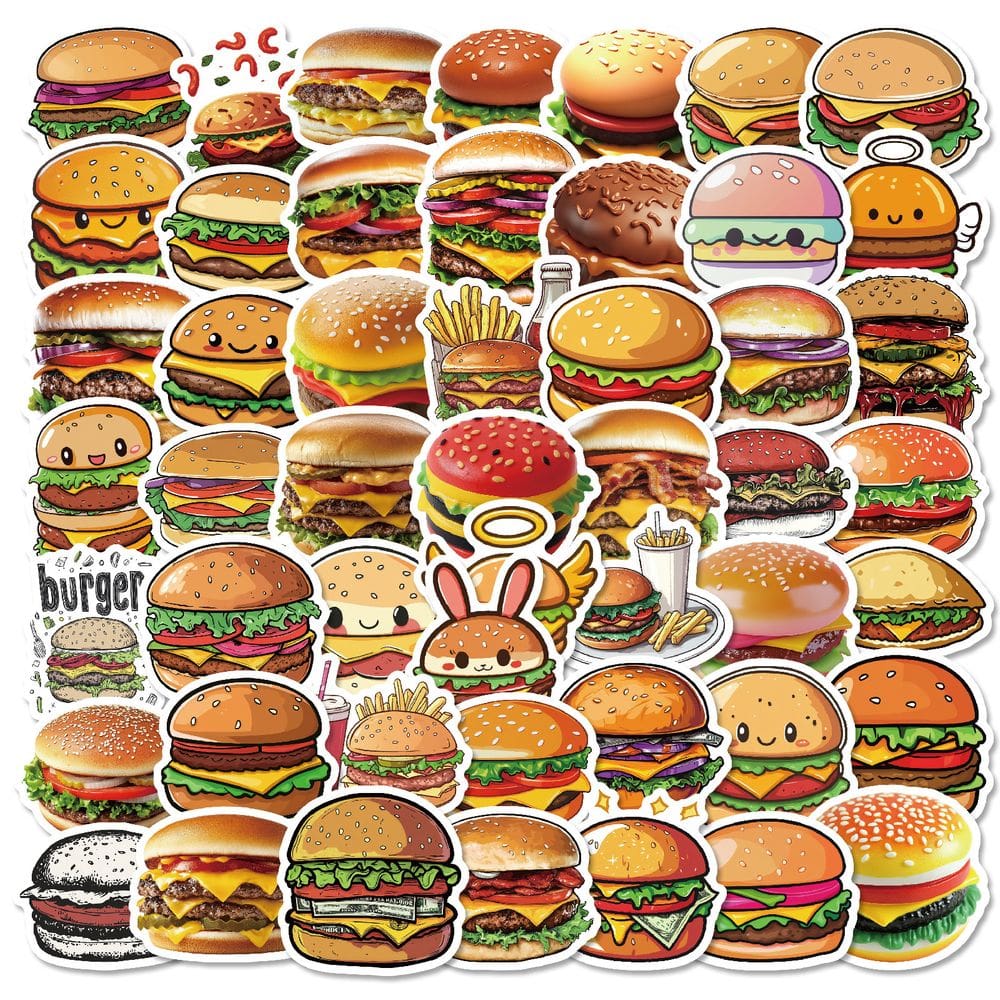 Pacote de adesivos Burger Theme, 50 peças, decalques de vinil à prova d`água