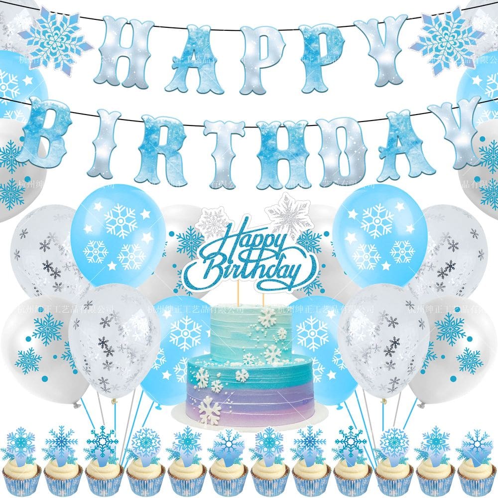 Conjunto de balões com tema de inverno, aniversário, 32 unidades de floco de neve azul